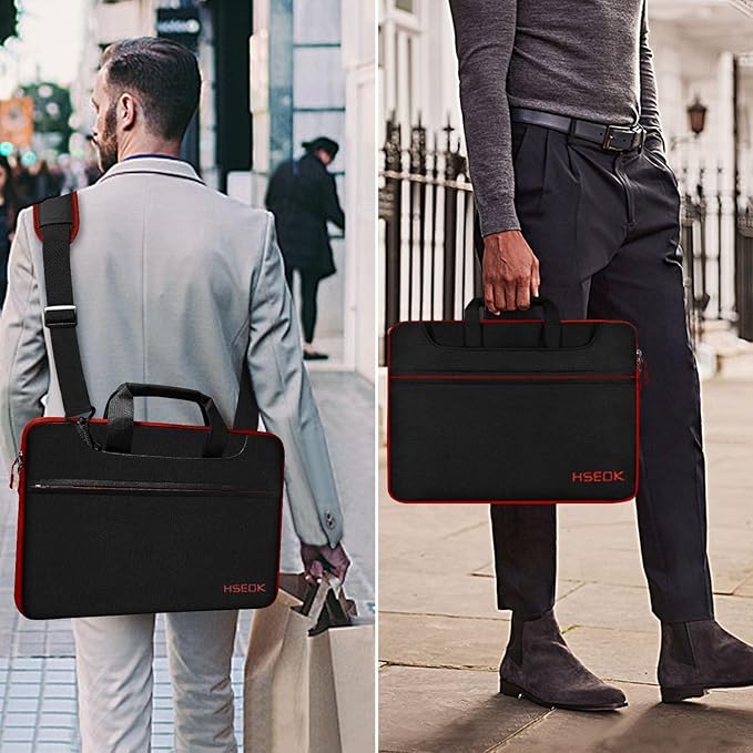 Hseok Laptop Shoulder Bag 13 13.3 14 Inch Case Compatible with MacBook Pro/Neo 14" M5/M4/M3/M2/M1,Mac Air/pro/Neo 13" and Most 13 13.3 14 Notebooks,Spill-Resistant Briefcase,Black & Red