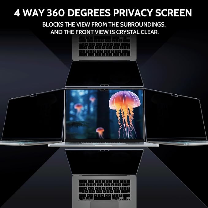 Peslv Magnetic 4 Way Privacy Screen for Macbook Air 15 Inch (2023-2026, M2, M3, M4, M5), Removable Matte Anti Glare Blue Light Protector, 360 Private Security Filter for 15.3" Mac Laptop Computer