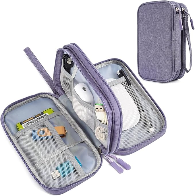 Travel Electronic Organizer Pouch Bag, Waterproof Portable Electronic Accessories Storage Multifunctional Case for USB, Cable, Cord, Charger, Phone, Power Bank, Earphone (Purple, Large)
