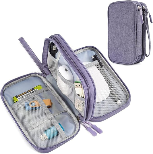 Travel Electronic Organizer Pouch Bag, Waterproof Portable Electronic Accessories Storage Multifunctional Case for USB, Cable, Cord, Charger, Phone, Power Bank, Earphone (Purple, Large)