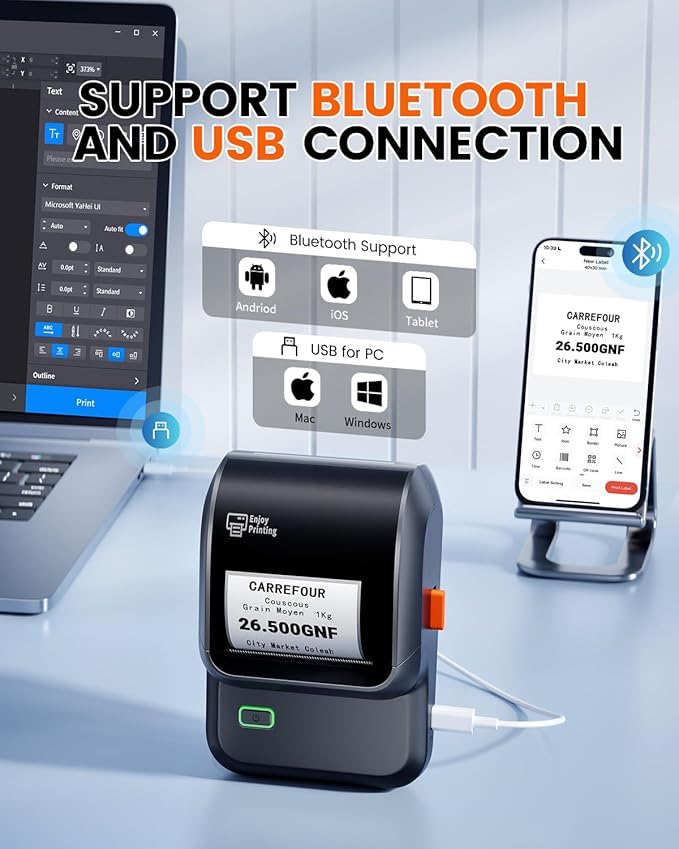 Label Maker with 3 Tapes, M100 Address Barcode Label Printer, Versatile App with 4000 Icons and 300 Templates, Bluetooth Thermal Label Printer for Small Business, Office, Home, School, Black