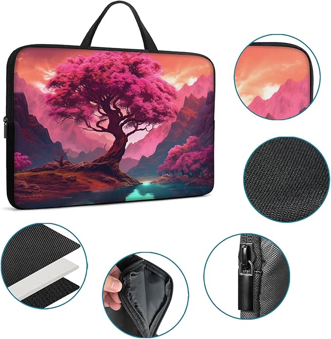 Laptop Sleeve Bag with Handle Computer Protective Soft Cover Case for 14 Inch 13 Inch Laptop,Pink Tree
