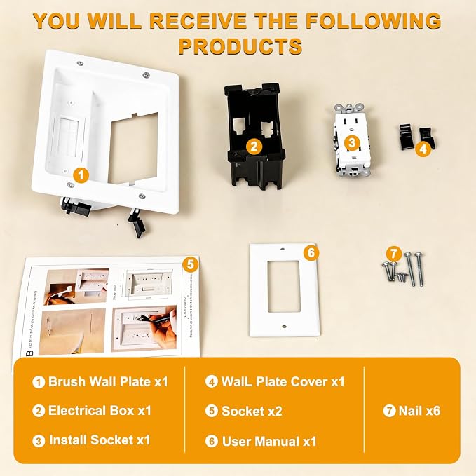Wall Cable Concealer Kit with Recessed Tv Outlet Box-Two-Hole Socket,Tv Cable Hider Wall Kit Hider Box Fits All Plugs, Easy, Safe Cable Management - Image 6