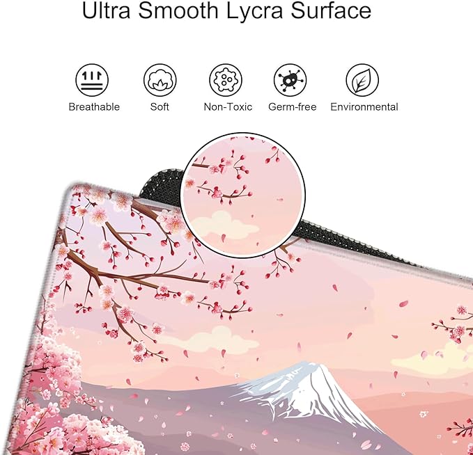 Gaming Mouse Pad Cherry Blossom Desk Mat Sakura Mousepad XL Desk Pad 24x12 Computer Mat Large Mouse Pads for Wireless Mouse Office Laptop Accessories Gift
