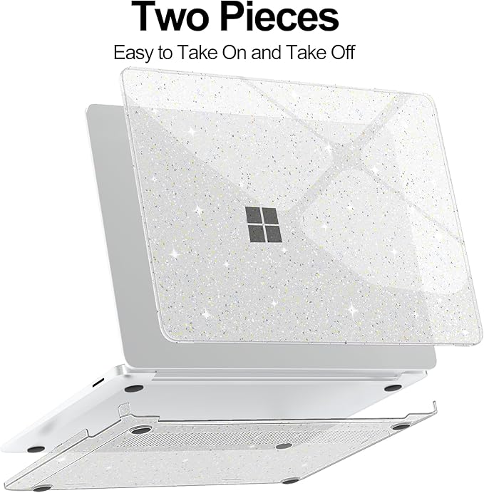 G JGOO Compatible with 13.8 inch Microsoft Surface Laptop 7 Case Touchscreen 2024 (7th Edition) Model 2036, Clear Glitter Plastic Hard Shell Case + Keyboard Cover + 50 Pcs Laptop Stickers, Sparkly