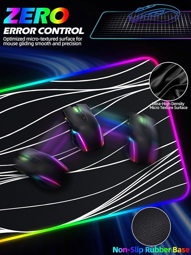 XXL Mouse Pad with Foldable Phone Holder - Black, RGB Desk Mat with 15W Fast Charging, LED Gaming Mousepad with 11 Light Colors, Waterproof Non-Slip Pad (Stand XXL RGB Wavy)