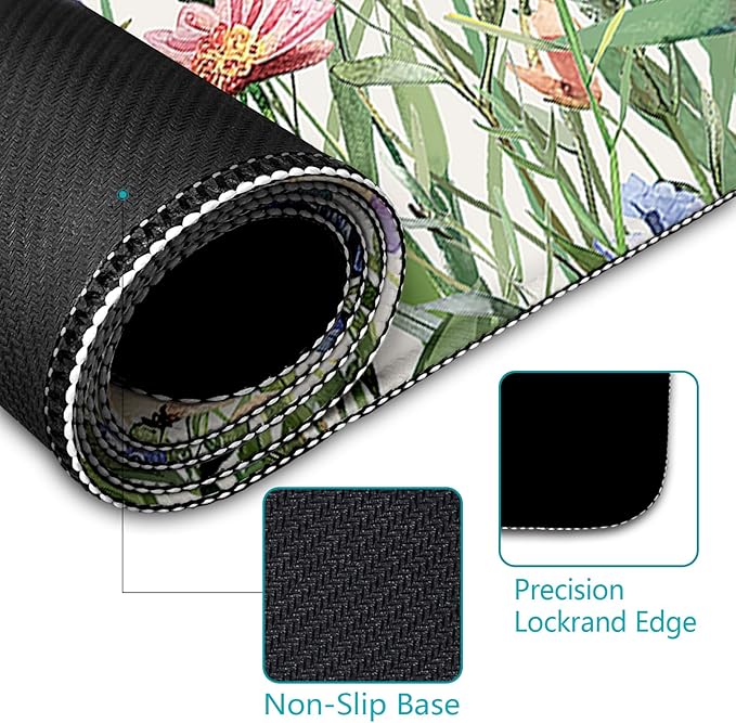 Flower Mouse Pad Large Desk Mat Pad, XL Computer Mousepad with Stitched Edges Non-Slip, Keyboard Mouse Pad for Desktop Laptop Work Home Cute Office Supplies Desk Accessories 31.5x11.8 in
