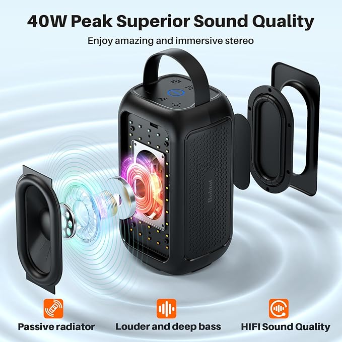 Bobtot Portable Bluetooth Speaker, 16H Playtime Wireless Speakers, Peak Singing Machine with Microphone, Magic Sound, Echo, EQ Mode (Black, with 1 Mic)