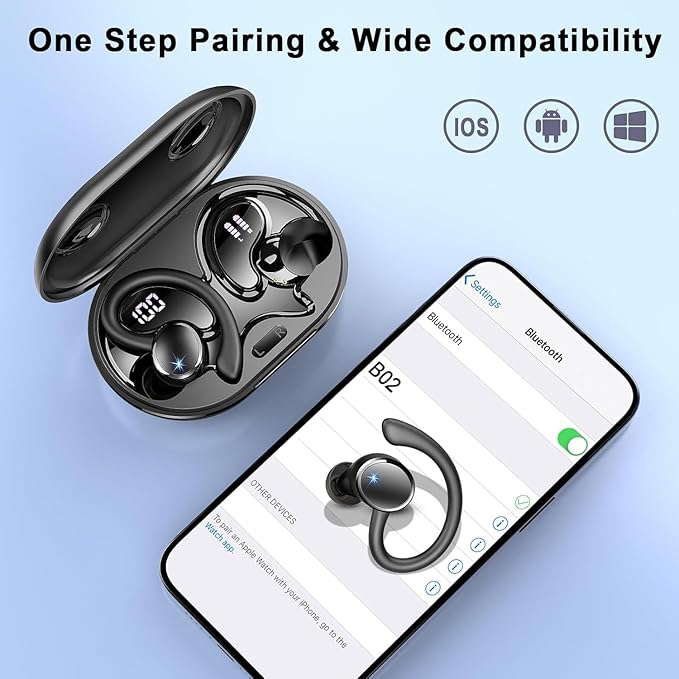 Wireless Earbuds, Bluetooth 5.4 Headphones Sport, 50H Deep Bass Sound Over Ear Buds with 4 ENC Noise Cancelling Mic, Dual LED Display, IP7 Waterproof Earphones with Earhook for Workout/Running/Gym