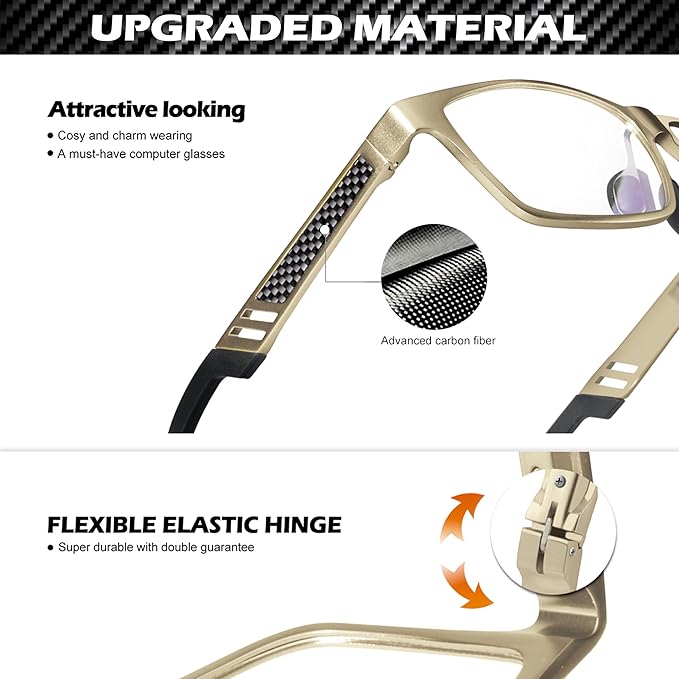 ANYLUV Blue Light Blocking Glasses Men Computer Gaming Glasses Lightweight Al-Mg Metal Anti Eyestrain Eye Protection