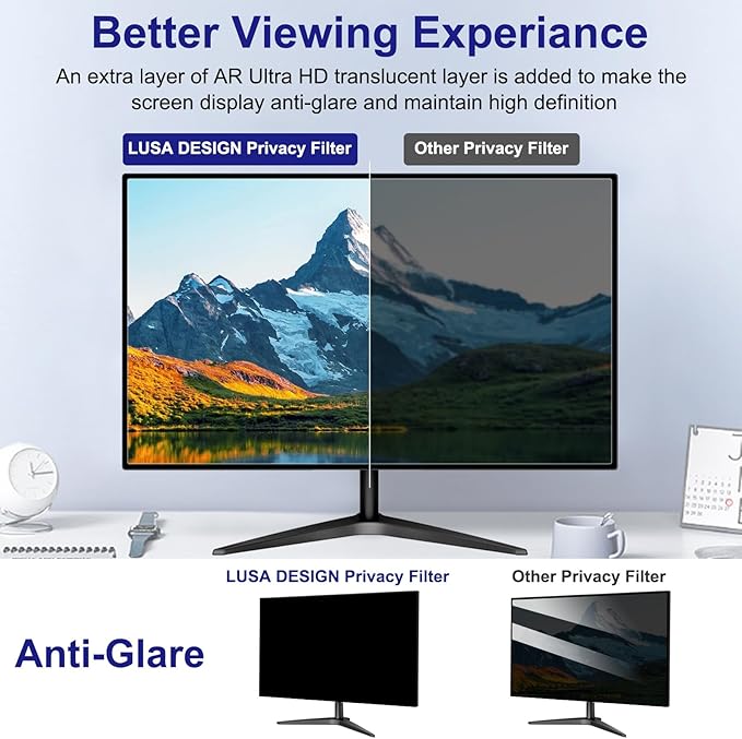 22 Inch Privacy Screen for Computer Monitor 16:10 Aspect Ratio, Eye Protection Anti Blue Light Glare Shield, 22 Inch Removable Black Blackout Anti Spy Desktop Security Private Filter