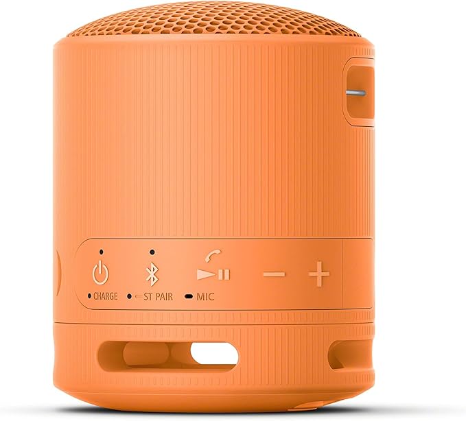 Sony SRS-XB100 Wireless Bluetooth Portable Lightweight Super-Compact Travel Speaker, Durable IP67 Waterproof & Dustproof Shower Speaker, 16 Hour Battery, Versatile Strap, & Hands-free Calling, Orange
