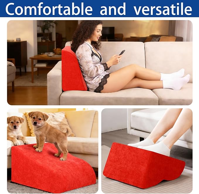 Foot Rest for Under Desk at Work, Ergonomic Under Desk Footrest with Washable Cover for Office, Home & Gaming Leg Elevation Pillow Red