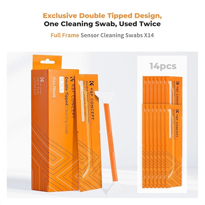 K&F Concept 14pcs Double Tipped 24mm APS Full Frame Sensor Cleaning Swab, DSLR or SLR Digital Camera Cleaning kit and Full Frame Sensor Cleaning Swab - Image 2