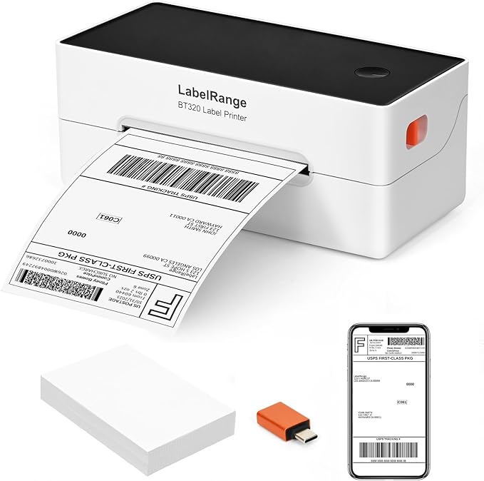 Ecommerce Label Printer 4x6, Thermal Shipping Label Printer, Support Amazon, Ebay, USPS, Pirate Ship, Bluetooth and USB Connection