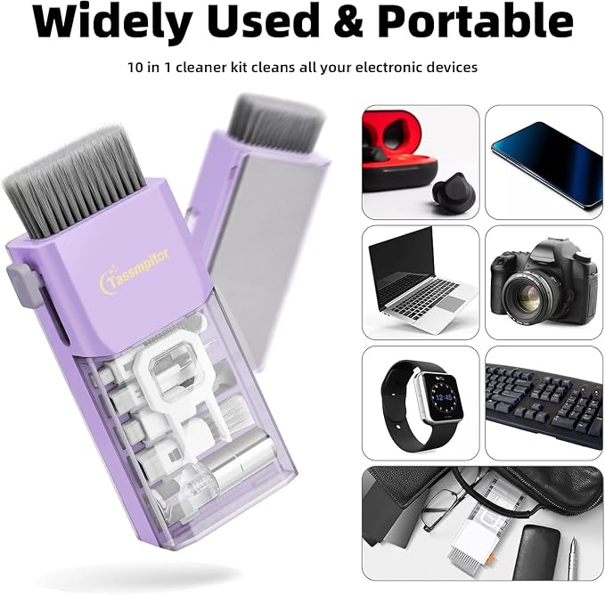 Tassmpitor Laptop Screen Keyboard Cleaner Kit, All in 1 Electronic Cleaning Tool for MacBook iPad iPhone Pro Cell Phone, Brush Tool for Tablet, Computer, PC Monitor,TV Camera Lens with Patent, Purple - Image 9