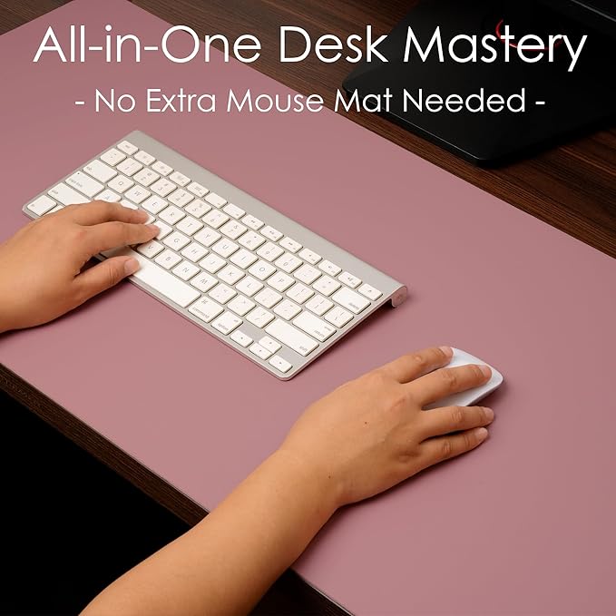 WAYBER Leather Desk Pad Protector, Waterproof Mouse Pad, PU Desk Mat, Office Desk Cover, Desk Writing Mat for Office/Home/Work/Cubicle (Purple/Pink) 31.5x15.7in