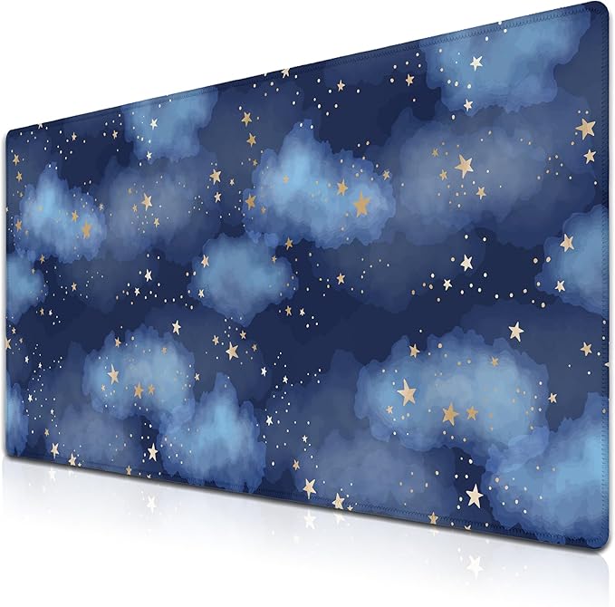 Large Desk Mat Dark Blue, Keyboard Mouse Pads Desktop Mats, Long Gaming Mouse Pad Non-Slip Rubber Base, 35.4 X 15.7 inch for Work/Game/Office/Home Watercolor Night Sky Galaxy Universe Space
