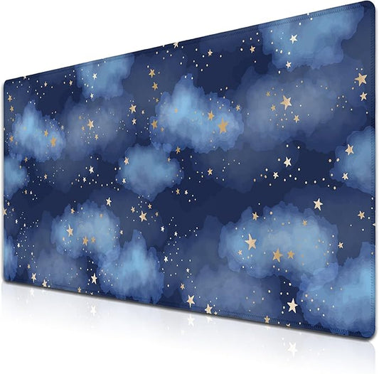Large Desk Mat Dark Blue, Keyboard Mouse Pads Desktop Mats, Long Gaming Mouse Pad Non-Slip Rubber Base, 35.4 X 15.7 inch for Work/Game/Office/Home Watercolor Night Sky Galaxy Universe Space