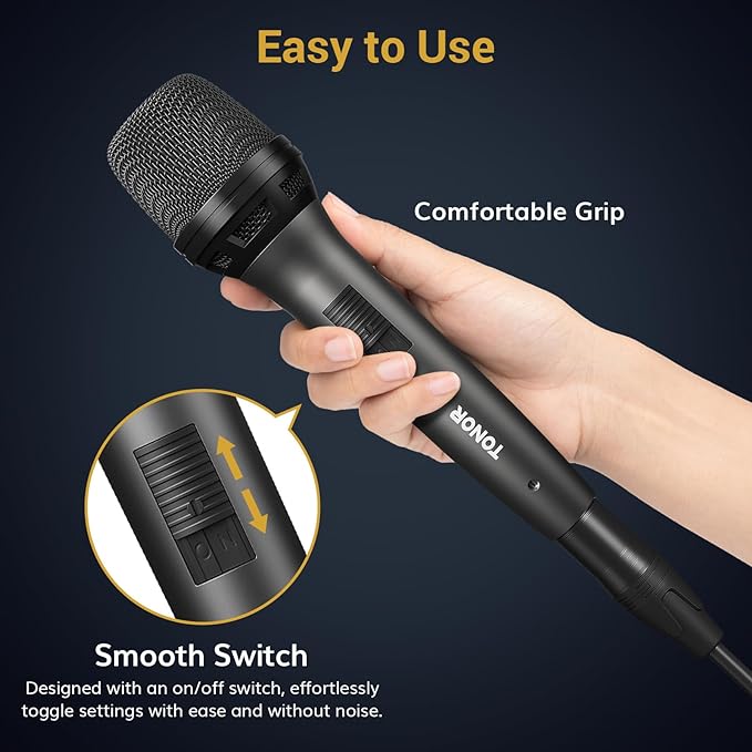 TONOR Professional Vocal Microphone for Singing, Dynamic Handheld Wired Karaoke Mic, Cardioid Studio Microfono with 450 cm/157inch XLR to 1/4" Cable, for Speakers/Mixer Machine/Amp/Speech/Karaoke, D5