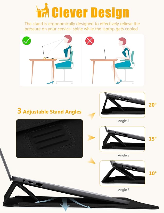 HYZUO 13.3-14 Inch Laptop Sleeve Case Bag with Adjustable Stand for MacBook Pro 14 M5/M4/M3/M2/M1 Pro/Max A3426 A3427 2026-2021, MacBook Air/Pro 13.3, 13.8-13.5 Surface Laptop, Black