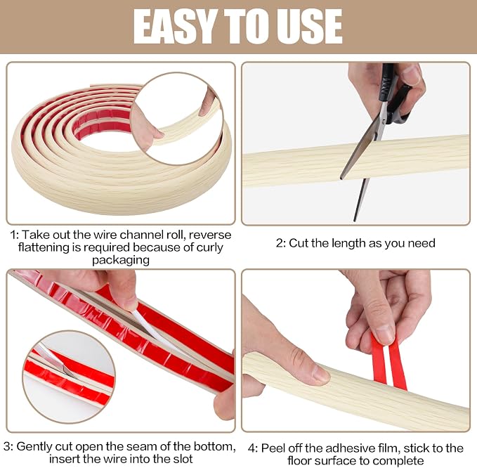Floor Cord Cover Self Adhesive Cord Hider,20FT Cable Management, Extension Strip Protector for Wires, Prevent Cable Trips for Offices, Gyms, Exhibitions Cavity:0.39"(W) x 0.27"(H) Yellow Wood - Image 8