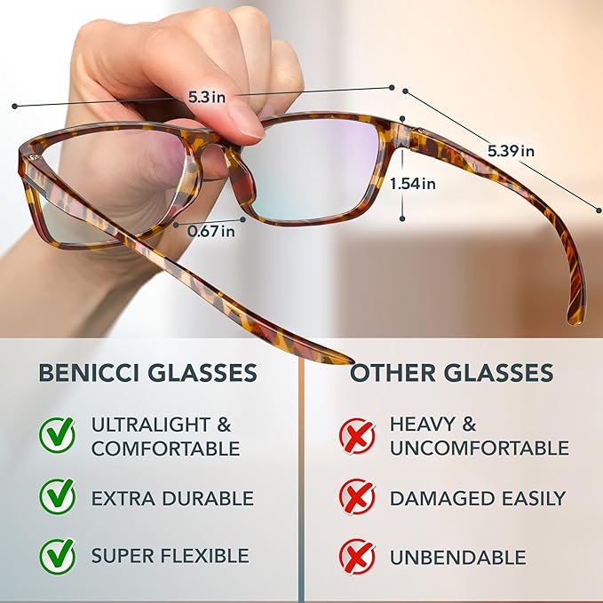 Stylish Blue Light Blocking Glasses for Women & Men – Helps Ease Digital Eye Strain & Headache from Computers, Phones w/Case