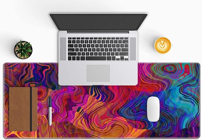 Art Abstract Colorful Chaotic Waves Pattern Mouse Pad (31.5 × 11.8 × 0.12 inch) Extended Large Mouse Mat Desk Pad, Stitched Edges Mousepad,Non-Slip Rubber Base,Gaming Mouse Pad XL