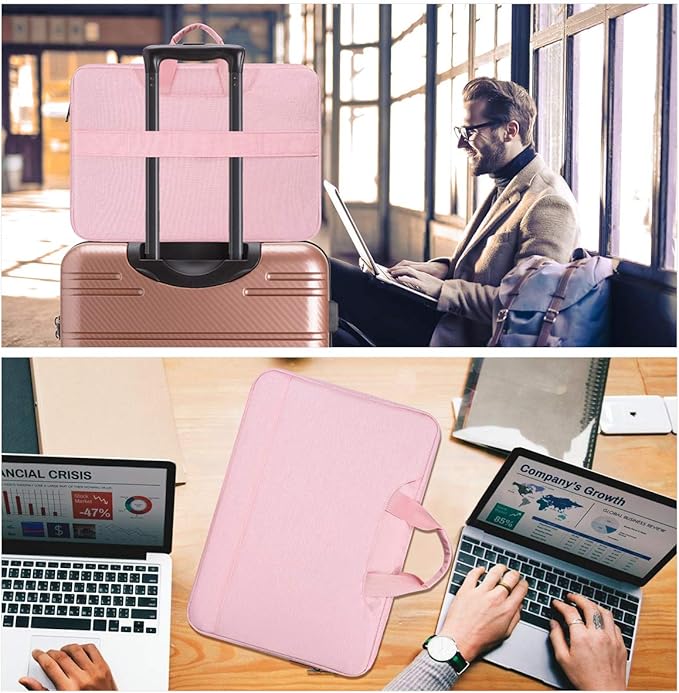 14 15 Inch Laptop Case Women Ladies Bag TSA Laptop Sleeve for MacBook Pro 14" M5/M4/M3/M2/M1, Macbook Air 15 M4/M3, Dell XPS 15/Inspiron 14, Acer HP Lenovo ASUS Chromebook 14" Notebook Case Bag, Pink