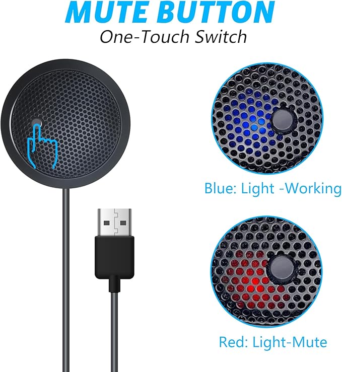 USB Microphone,Desktop Computer Mic, USB Conference Microphone with Mute Key, Plug & Play 360°Omnidirectional Condenser PC Laptop Mics,for Online Calls/Class/Recording Video (Not a Speaker)