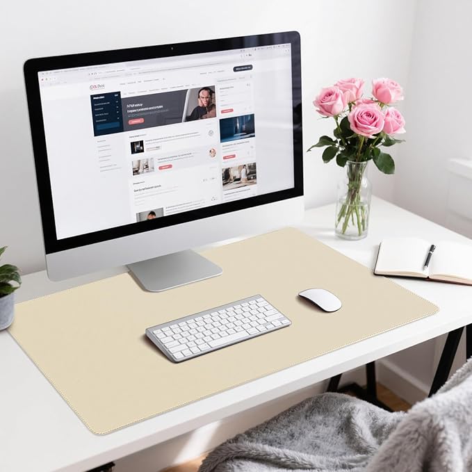 Leather Desk Pad Protector, Office Desk Mat, Large Mouse Pad, Non-Slip PU Leather Desk Blotter, Waterproof Computer Desk Writing Pad for Office and Home (Beige, 31.5" x 15.7")