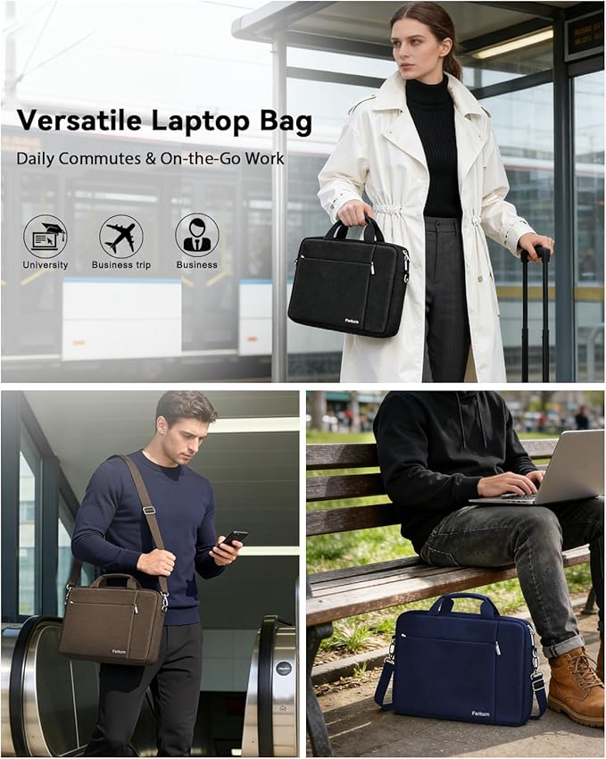 Ferkurn Laptop Bag Case for Women Men Computer Bag Compatible with HP Envy Pavilion Omen/LG Gram/MSI/Dell Inspiron XPS/Lenovo/Acer, Shoulder Strap Carrying Messenger Briefcase, Black, 15.6 16 Inch