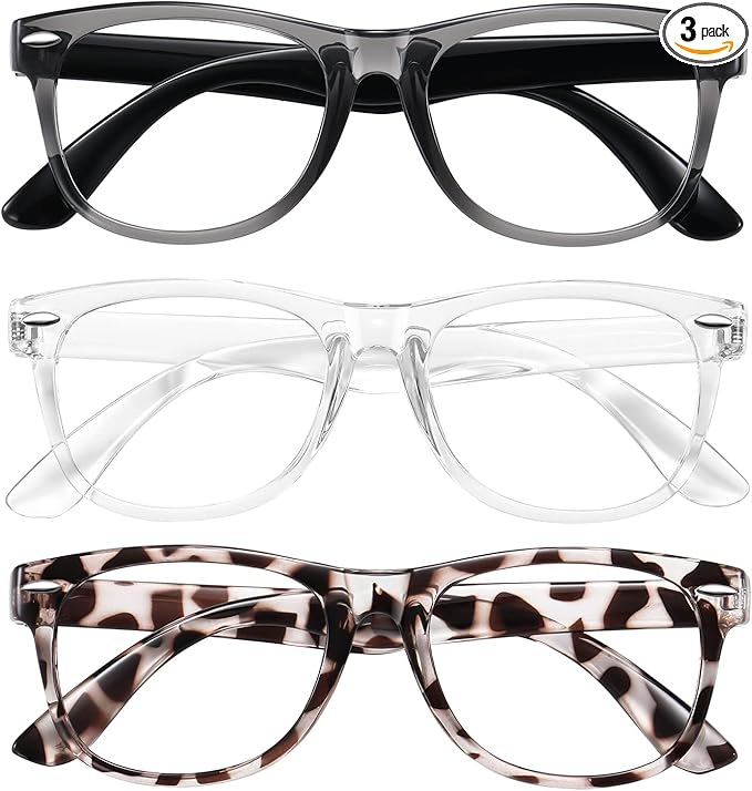 Okany Blue Light Glasses for Kids 3 Pack Blue Light Blocking Glasses for Teen Boys Girls Age 3-10,Computer Screen Gaming TV Phone Glasses Anti Glare,UV & Eye Strain (Grey Black+Transparent+Leopard)