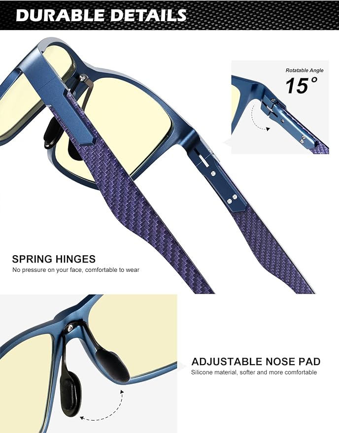 ANYLUV Carbon Fiber Reading Glasses for Men Women, Blue Light Blocking Computer Readers, Anti Glare Spring Hinge