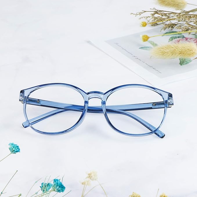 LifeArt Round Blue Light Blocking Glasses, Computer Glasses, Gaming Glasses, TV Glasses for Women Men (Light Blue, 3.25 Magnification)