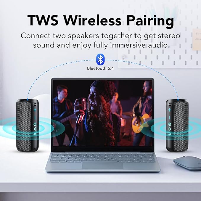 TIMU Portable Bluetooth Speaker, 25W Super Loud Wireless Speaker: Boost Bass 3.0, Bluetooth 5.4, 30H Playtime（Deep Black）