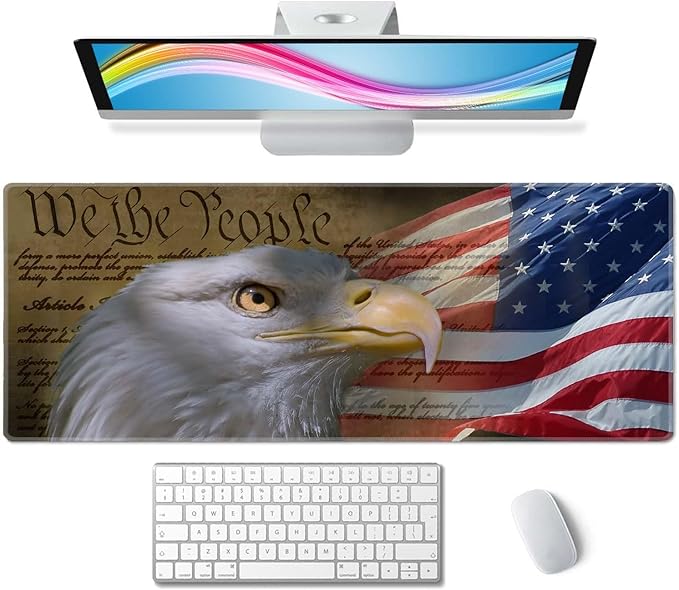 Large Mouse Pad, Desk Mat, Gaming Mouse Pad, Bald Eagle on American Flag Mouse Pad for Desk, Desk Pad for Keyboard Mice, Desk Mat for Desktop, Extended Long Mousepad Thin, 31.5 x 11.8 Inch