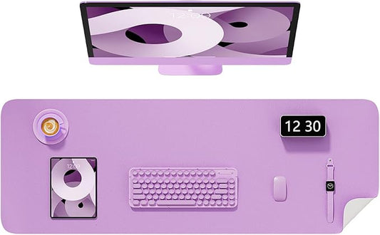Desk Pad, 48" x 17" PU Leather Non-Slip Desk Mat Large Mouse Pad for Desktop, Waterproof Laptop Computer Writing Mat for Office, Home, Work, Gaming, Purple