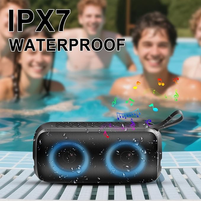 Bluetooth Speaker, 2025 New Stocking Stuffers Portable Wireless Speaker with 6D Loud Sound, IPX7 Waterproof, HD Call, RGB Lights, 12H Playtime for Home/Party/Outdoor/Beach, White Elephant Gift