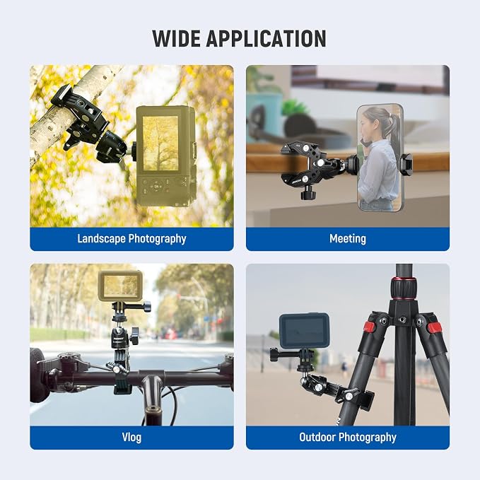 Neewer Super Clamp with Ballhead, Cold Shoe, Phone Holder and Action Camera Mount Adapter for Flat/Round Surface Compatible with GoPro DJI iPhone 15 Pro Max, ST87 - Image 7