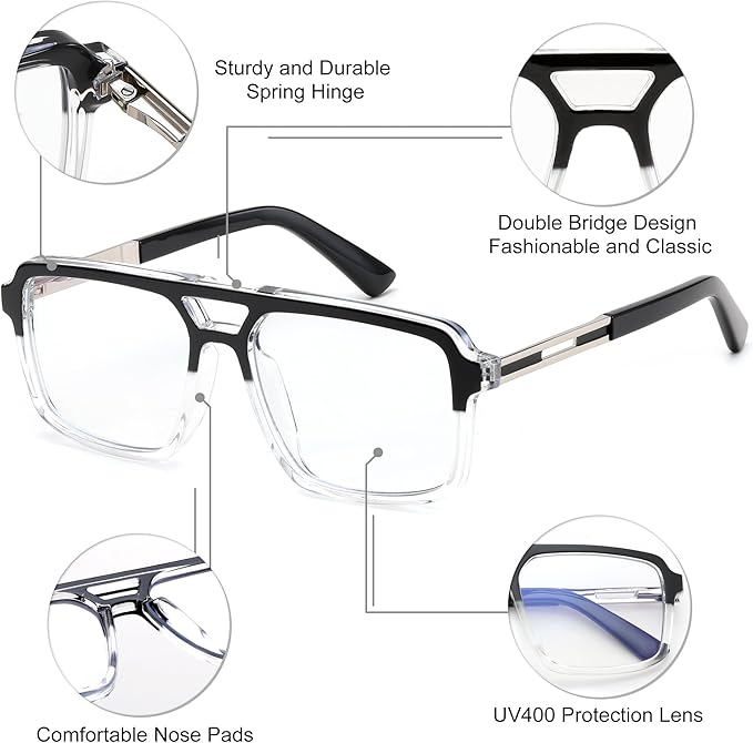 FEISEDY Retro Aviator Blue Light Glasses for Men Women Square Frame Computer Reading/TV/Phones Glasses B0209