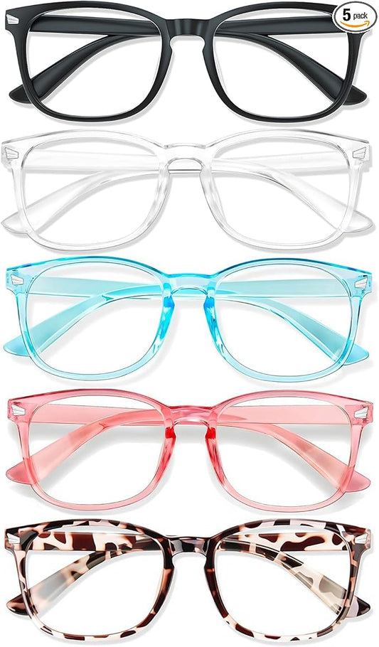 Blue Light Glasses for Woman Men | 99% Blue Light Blocking Glasses for Computer Gaming TV Phone Screen Square Frame | Anti Eyestrain & UV Glare Protection - 5 Pair