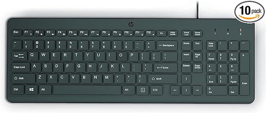 HP 150 Wired Keyboard with Numeric Keypad - Silent-Touch Chiclet Keyboard - Ergonomic, Comfortable - USB Plug-and-Connectivity, LED Indicators (664R5AA, Black) (Pack of 10)