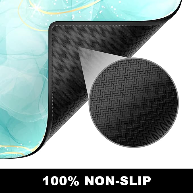 BOSOBO Desk Pad, XXL Gaming Mouse Mat, Desktop Full Cover, Art Gold Teal Marble