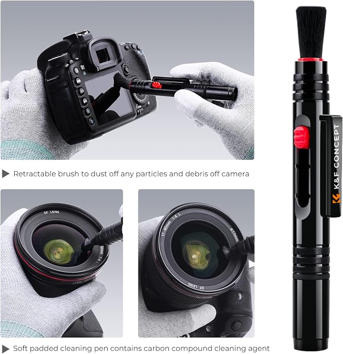 K&F Concept Camera Lens Cleaning Kit - 15ml Sensor Cleaner, Lens Pen Brush, Air Blower, Microfiber Cleaning Cloths & Lens Wipes for DSLR & Mirrorless Cameras and Sensitive Electronics - Image 3