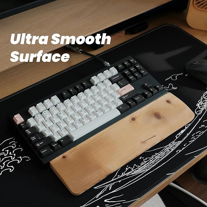 Gaming Mouse Pad, Large 31.5 x 11.8 inches Mousepad, Long Keyboard Pad, Cute Mouse Mat for Computer with Stitched Edges and Non-Slip Base (Black Japanese Wave)