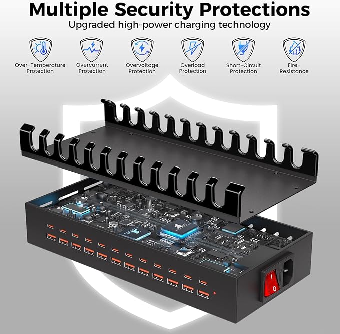 350W USB Charger Block Charging Station, 8 Port USB C Fast Charging Station for Multiple Devices, PD 100W USB Fast Charger Block Compatible with Laptop, Tablet, ΐPhone, iPad and More