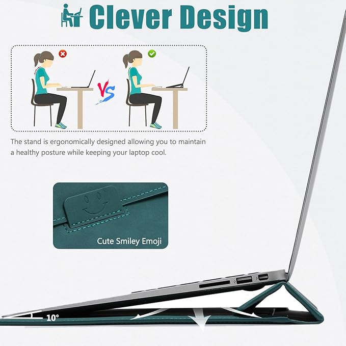 HYZUO 13.3-14 Inch Laptop Sleeve Case with Stand Feature for MacBook Pro 14 M5/M4/M3/M2/M1 2026-2021, MacBook Pro/Air 13.3, 13.5" 13.8" Surface Laptop, HP Spectre X360 13/14, Dark Green