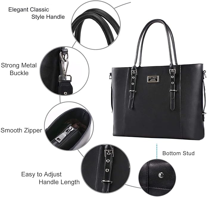 MOSISO Laptop Bag for Women, Waterproof Vintage PU Leather Briefcase Shoulder Computer Laptop Tote Bag for Office Work