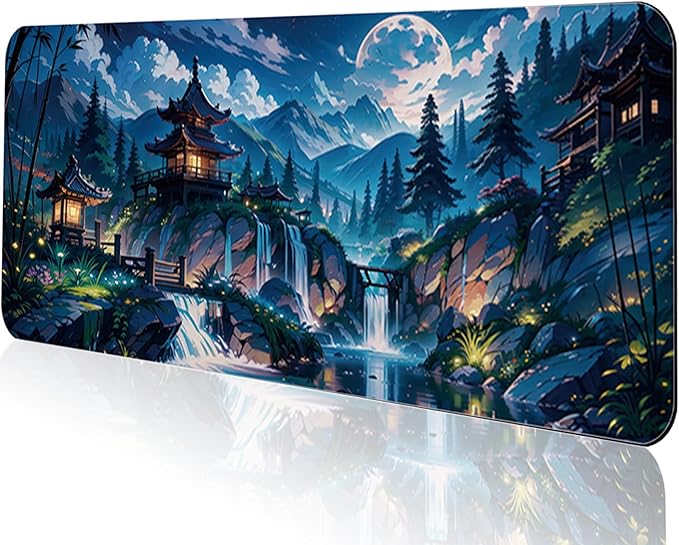 Gaming Mouse Pad 31.5x11.8 inch XL Large Extended Mouse Pad, Big Mousepad Desk Mat for Computer with Non-Slip Rubber Base and Stitched Edge-Blue Moon